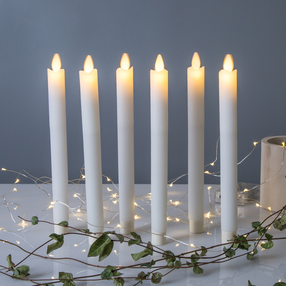 Flameless Electronic LED Taper Candles Scented Wax Pillar and Flower Shape for Holiday Decorations Long White LED Candle