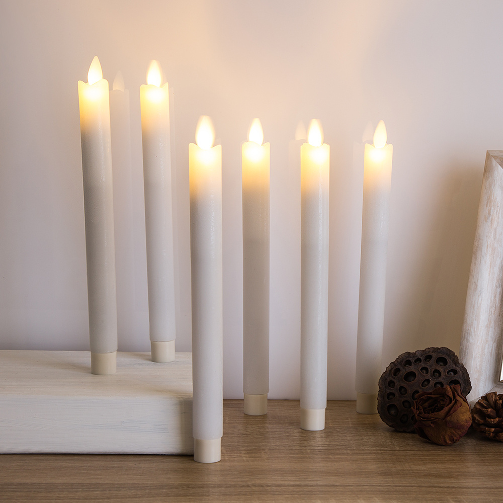 Flameless Electronic LED Taper Candles Scented Wax Pillar and Flower Shape for Holiday Decorations Long White LED Candle