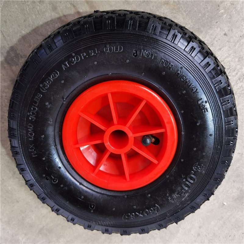 Quality pneumatic rubber tyre plastic rim 10 inch 3.00-4 air hand truck wheel