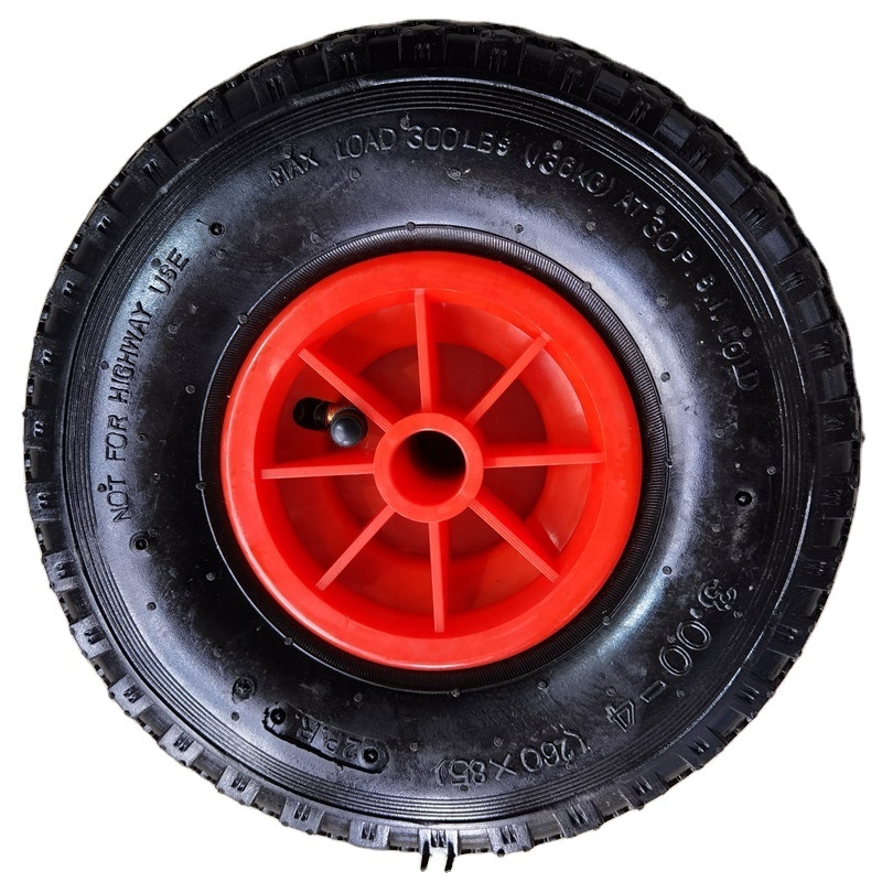 Quality pneumatic rubber tyre plastic rim 10 inch 3.00-4 air hand truck wheel