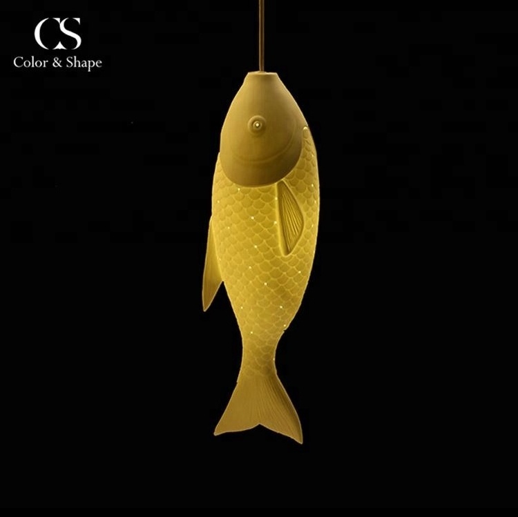 Unique wholesale porcelain fish shape kitchen pendant light chandelier art craft design fish decor pendant lighting