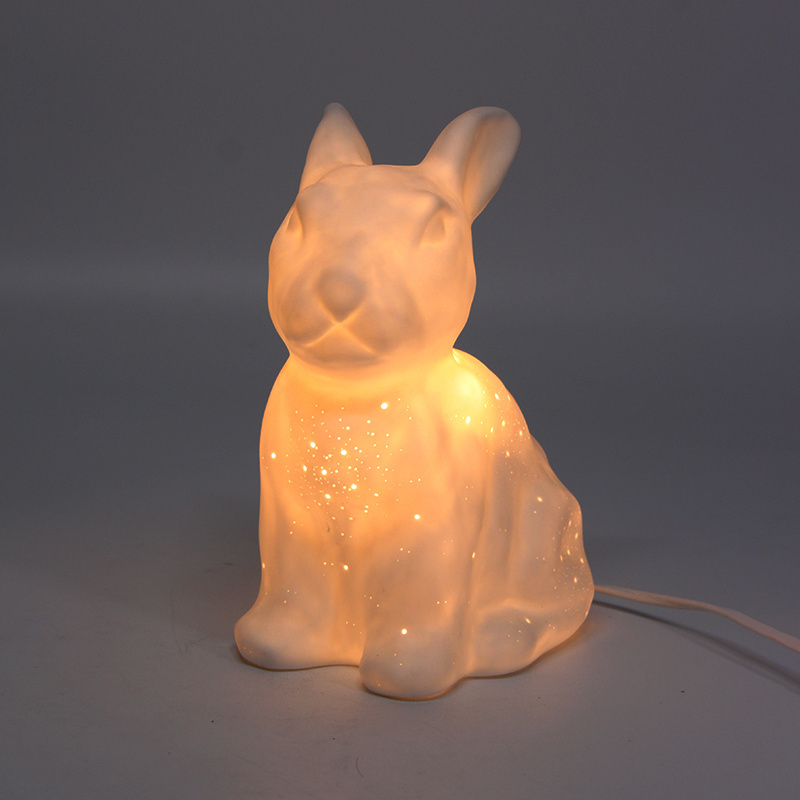 Ceramic Handcrafts Casual Animal Nightlight Mini White Decorate Led Lights Rabbit Table Lamp Reading Light Luminaire