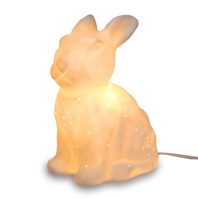 Ceramic Handcrafts Casual Animal Nightlight Mini White Decorate Led Lights Rabbit Table Lamp Reading Light Luminaire