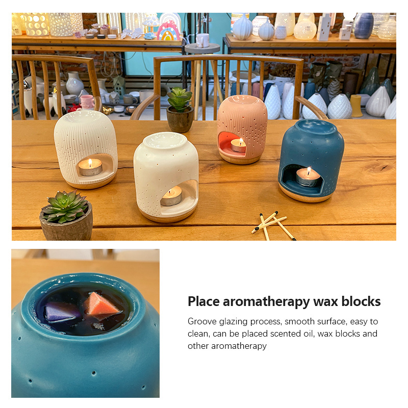 Nordic Tealight Candle Holder Ceramic Wax Melt Burner Tea Light House Holder Porcelain Blue Small Oil Fragrance Tealight Holder