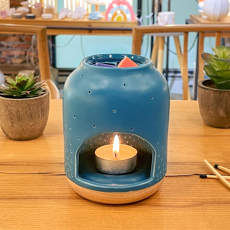 Nordic Tealight Candle Holder Ceramic Wax Melt Burner Tea Light House Holder Porcelain Blue Small Oil Fragrance Tealight Holder