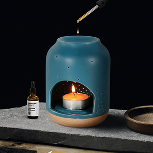 Nordic Tealight Candle Holder Ceramic Wax Melt Burner Tea Light House Holder Porcelain Blue Small Oil Fragrance Tealight Holder