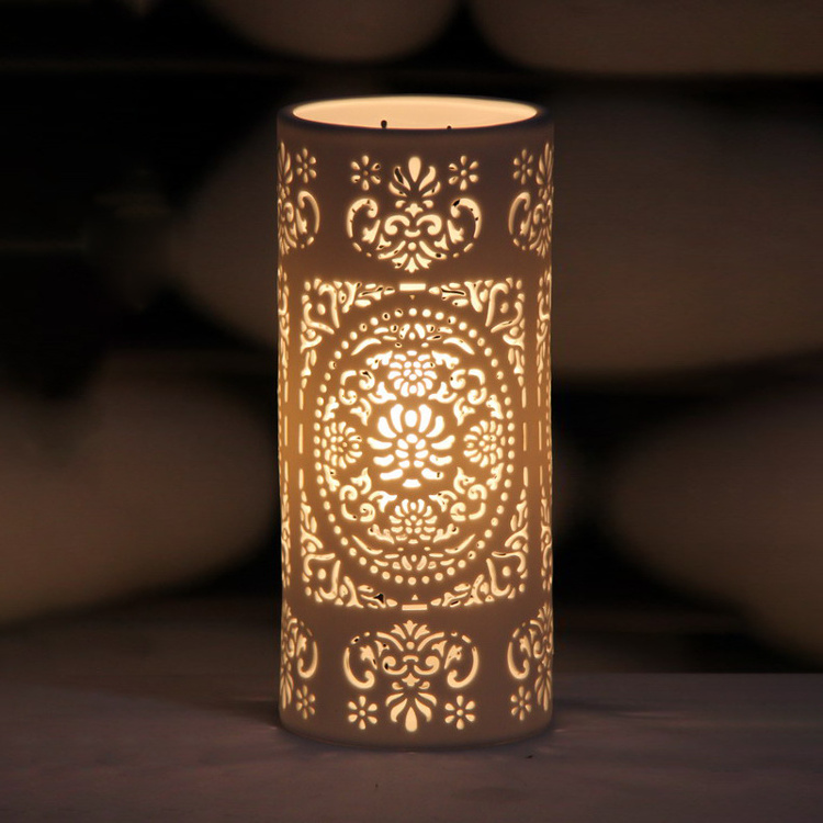 Antique style exquisite table night lamp handmade porcelain table carve night lamp for home decor