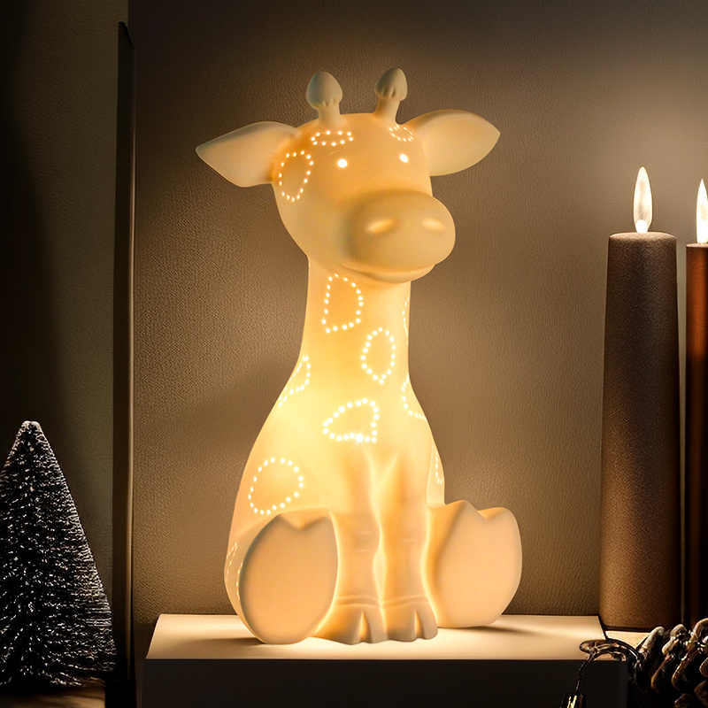 Factory cheap price OEM design porcelain table lamp christmas holiday decor cute deer lamp kids translucent ceramic lamp