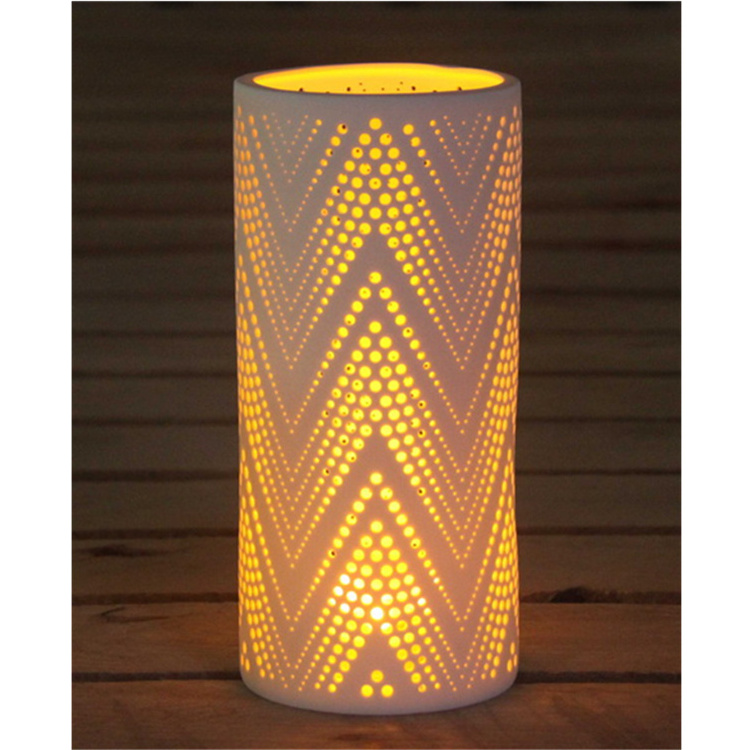 Promotional caved decor light western style living room cylinder porcelain night light