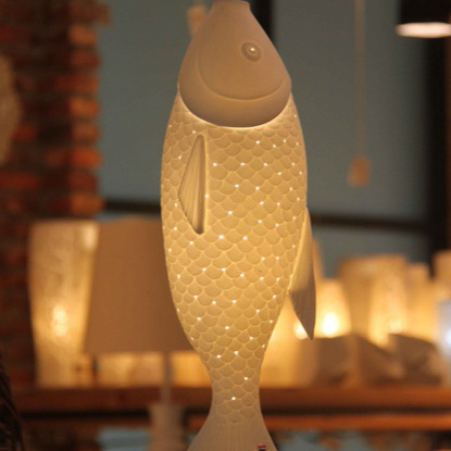 Unique wholesale porcelain fish shape kitchen pendant light chandelier art craft design fish decor pendant lighting