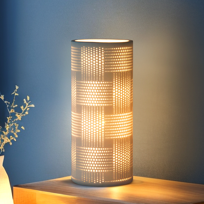 Ceramic Reading Lamps Cylindrical Craft Night Light Home Decoration Switch Elegant Lamp Night Table Lamps