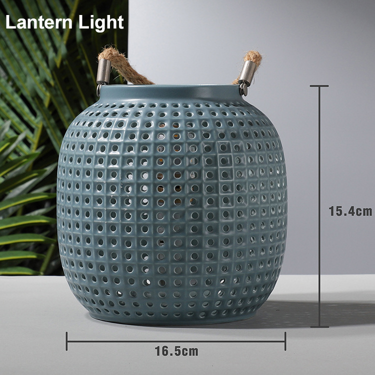 Factory Direct Sell Garden Decorative Lantern Shape Ceramic Table Lamp OEM Custom Outdoor Night Lights with Handle