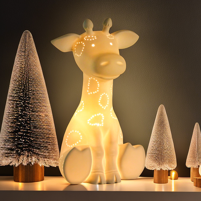 Factory cheap price OEM design porcelain table lamp christmas holiday decor cute deer lamp kids translucent ceramic lamp