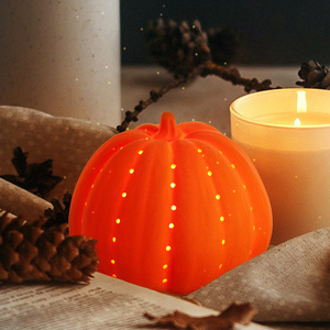 Halloween Jack-o-lantern Ceramic Lamp Supplier Custom Holiday Gift Crafts Pumpkins Porcelain Led Small Halloween Lights Deco