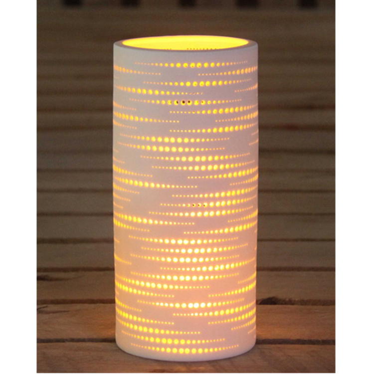 Promotional caved decor light western style living room cylinder porcelain night light