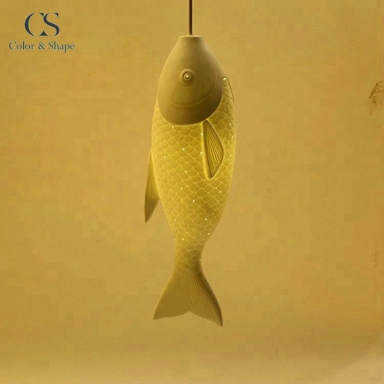 Unique wholesale porcelain fish shape kitchen pendant light chandelier art craft design fish decor pendant lighting