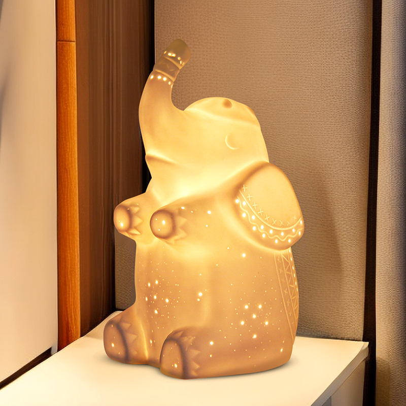 Factory direct hot sale new design cute 3d night light bedside elephant shape  table lamp children gifts cute porcelain lamp