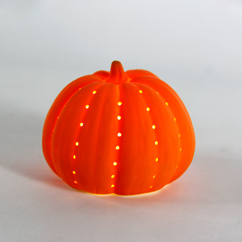 Halloween Jack-o-lantern Ceramic Lamp Supplier Custom Holiday Gift Crafts Pumpkins Porcelain Led Small Halloween Lights Deco