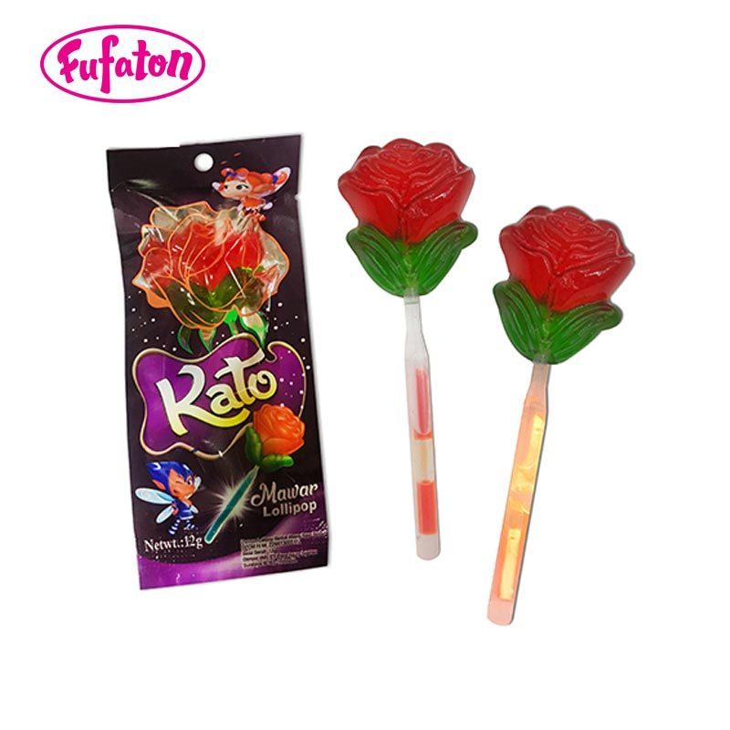 Sweet fruit rose shaped candy fluorescent stick glowing up flashing lollipop