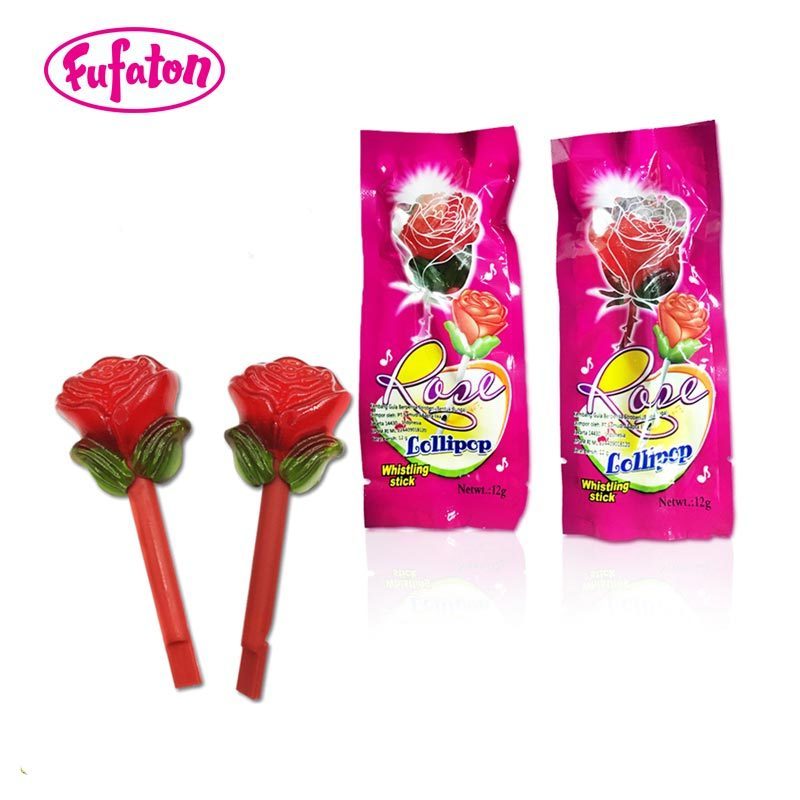 Sweet fruit rose shaped candy fluorescent stick glowing up flashing lollipop