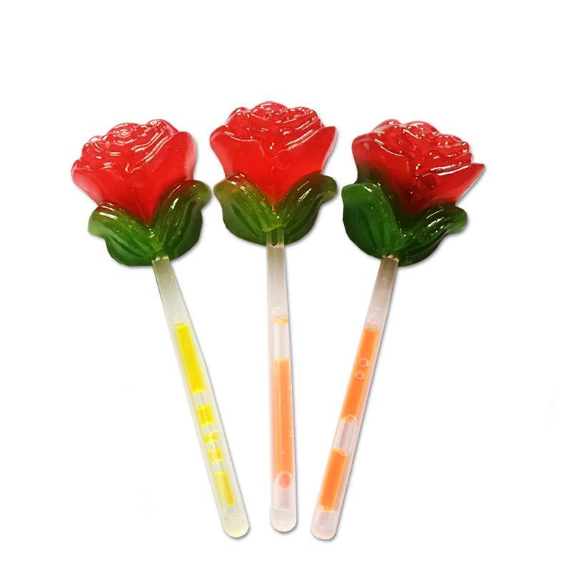 Sweet fruit rose shaped candy fluorescent stick glowing up flashing lollipop