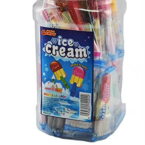 JF5050 Top selling  Pressed Candy  ice cream shaped Dry Eat  Lollipop ice cream candy with whistle toy