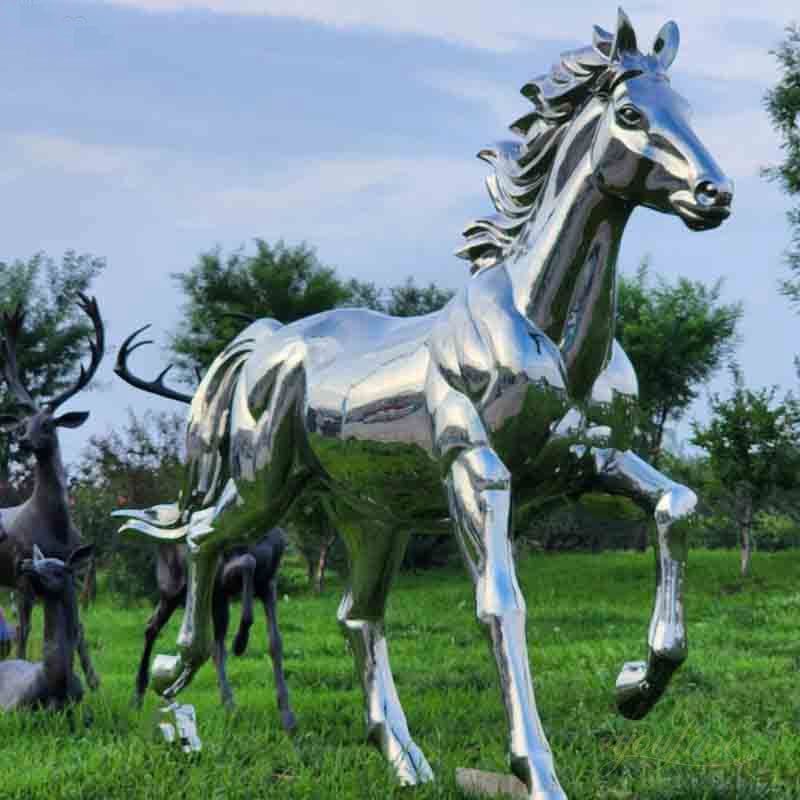 Modern large Garden Mirror Polish Life Size stainless steel unicorn sculpture statue