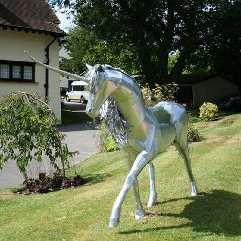 Modern large Garden Mirror Polish Life Size stainless steel unicorn sculpture statue