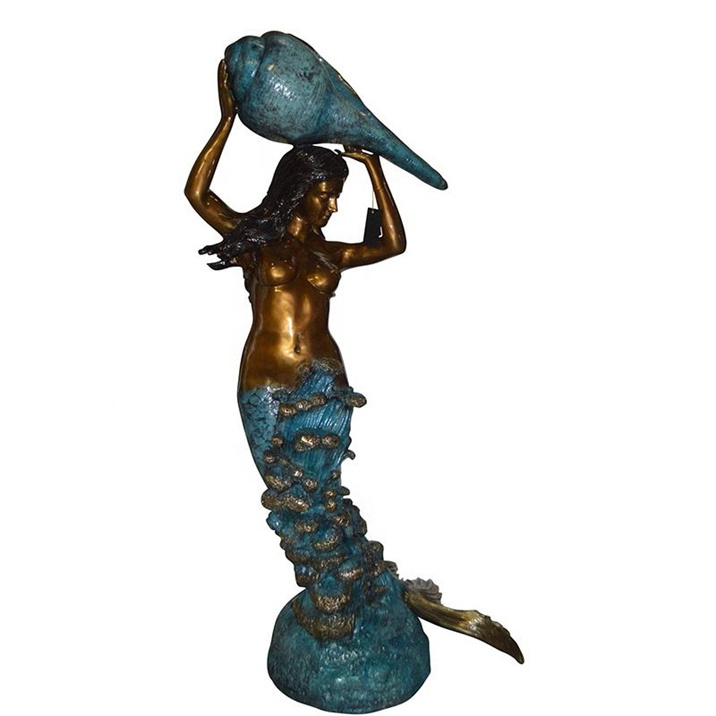 Outdoor Decoration Classic Mermaid Bronze Yemaya Statue Life Size Goddess of The Ocean Sculpture With Bronze Dolphin Statue