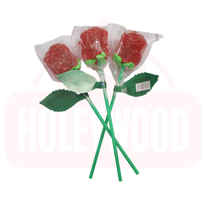 Holeywood 3D Pectin Lollipop Mixed Fruit-Flavored Gummy Candy with Rose Bouquet for Valentine's Day Halal Certified