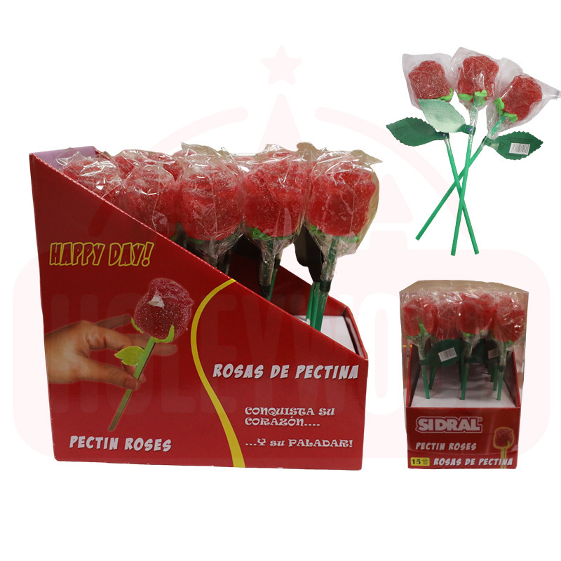 Holeywood 3D Pectin Lollipop Mixed Fruit-Flavored Gummy Candy with Rose Bouquet for Valentine's Day Halal Certified