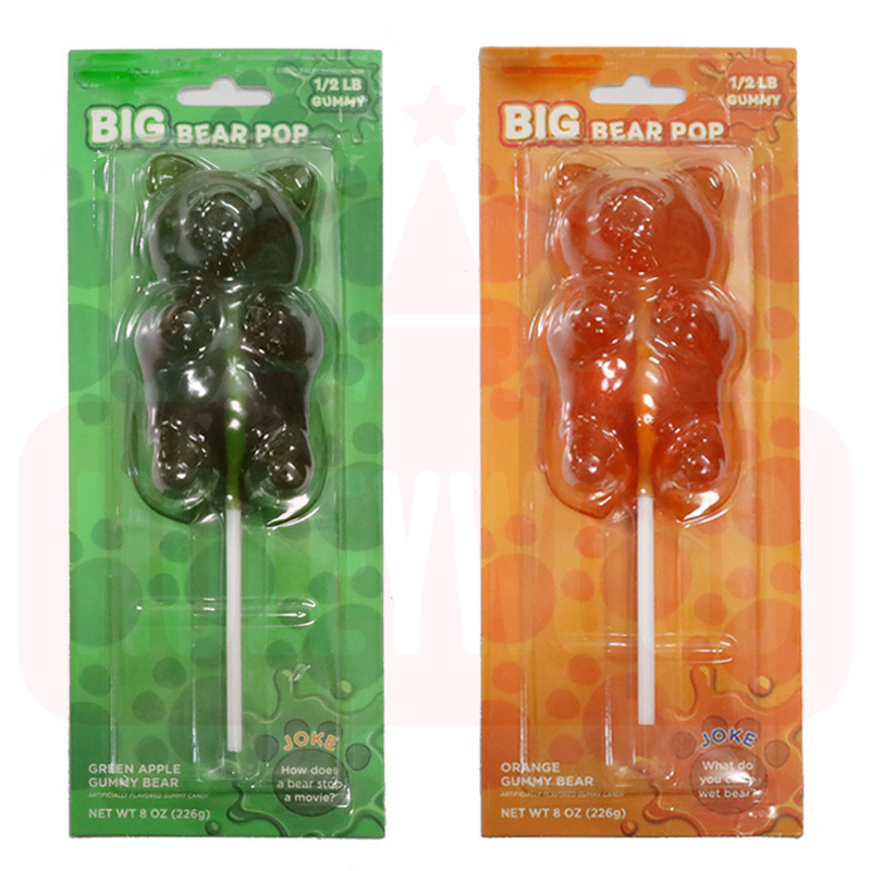 Holeywood 3D Brown Bear Lollipop 226g Large Gummy Candy Mixed Fruit Halal Sweet and Sour Flavored Packaged in Box