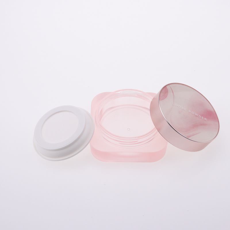 Luxury makeup packaging square pink clear empty loose powder jar container with sifter custom logo 50g