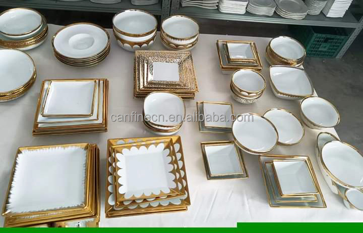 Hot Sell Cheap Restaurant Plate With Gold Rim Ceramic Bowls Bulk Ceramic Plates Sell By Ton