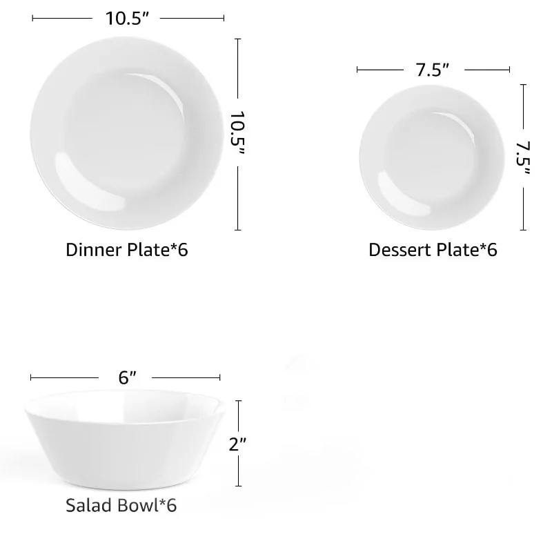 Square 18-PCS Kitchen Opal Dishes Set Service Lightweight Glass Plates and Bowls Dinnerware Set