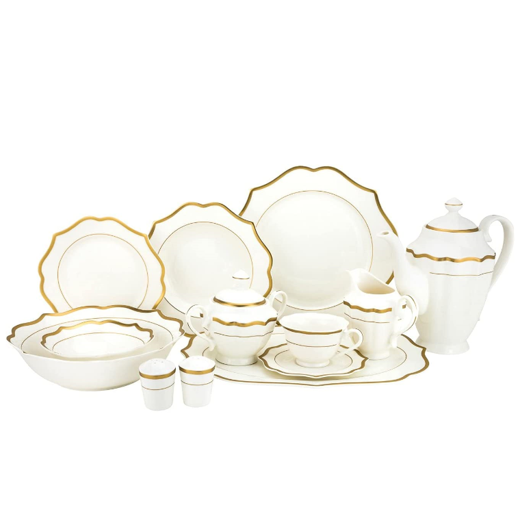 Good Price Pakistan Luxury Porcelain Tableware For 6 People Gold Rim 72pcs Bone China Dinner Set Dinnerware Sets