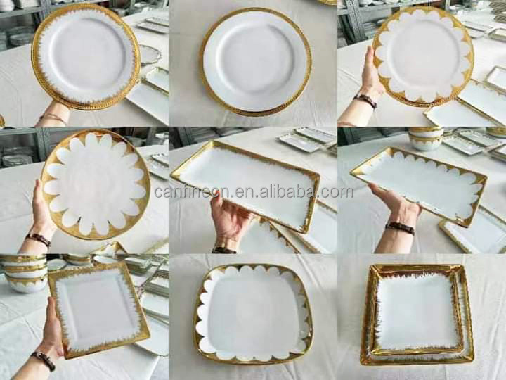 Hot Sell Cheap Restaurant Plate With Gold Rim Ceramic Bowls Bulk Ceramic Plates Sell By Ton