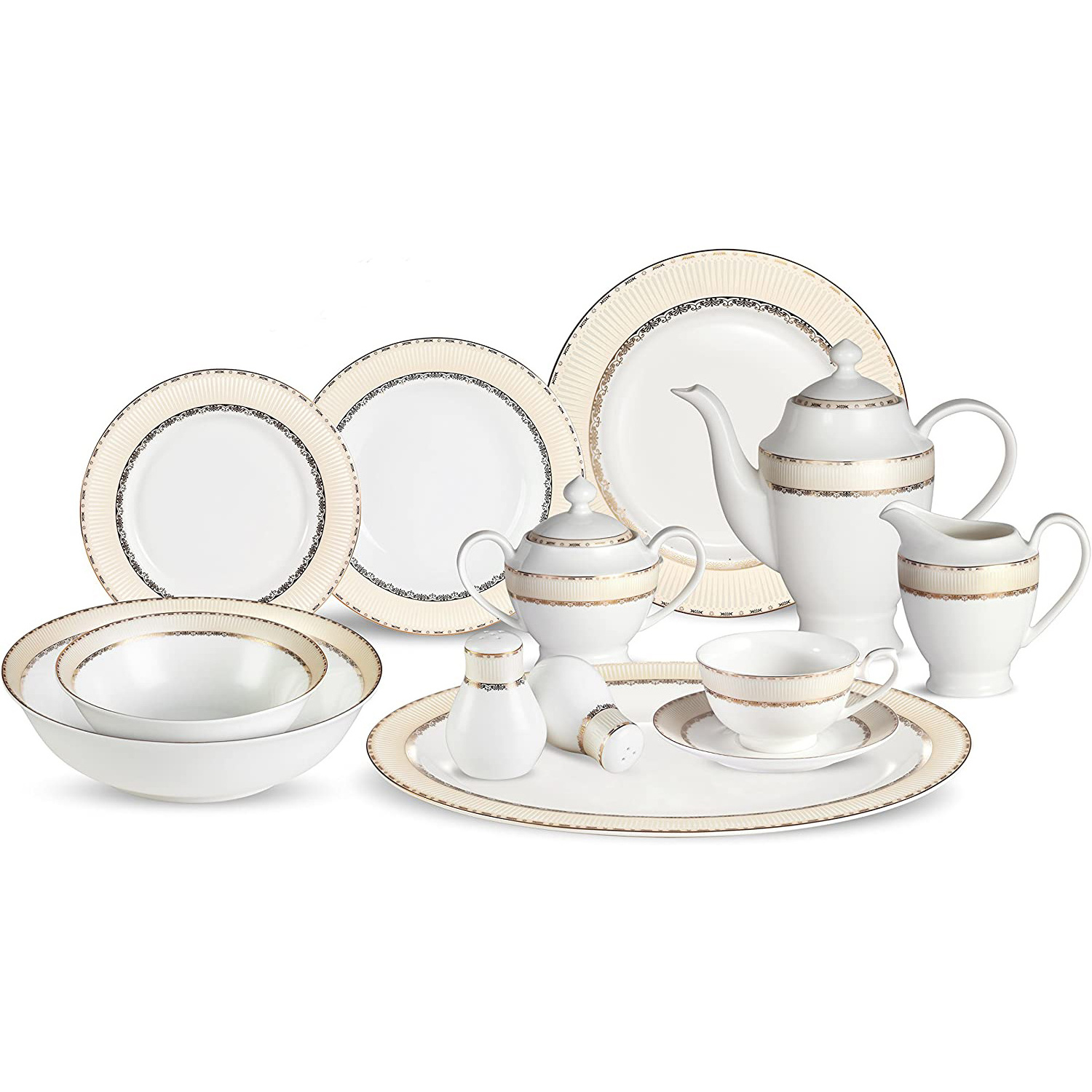 Good Price Pakistan Luxury Porcelain Tableware For 6 People Gold Rim 72pcs Bone China Dinner Set Dinnerware Sets