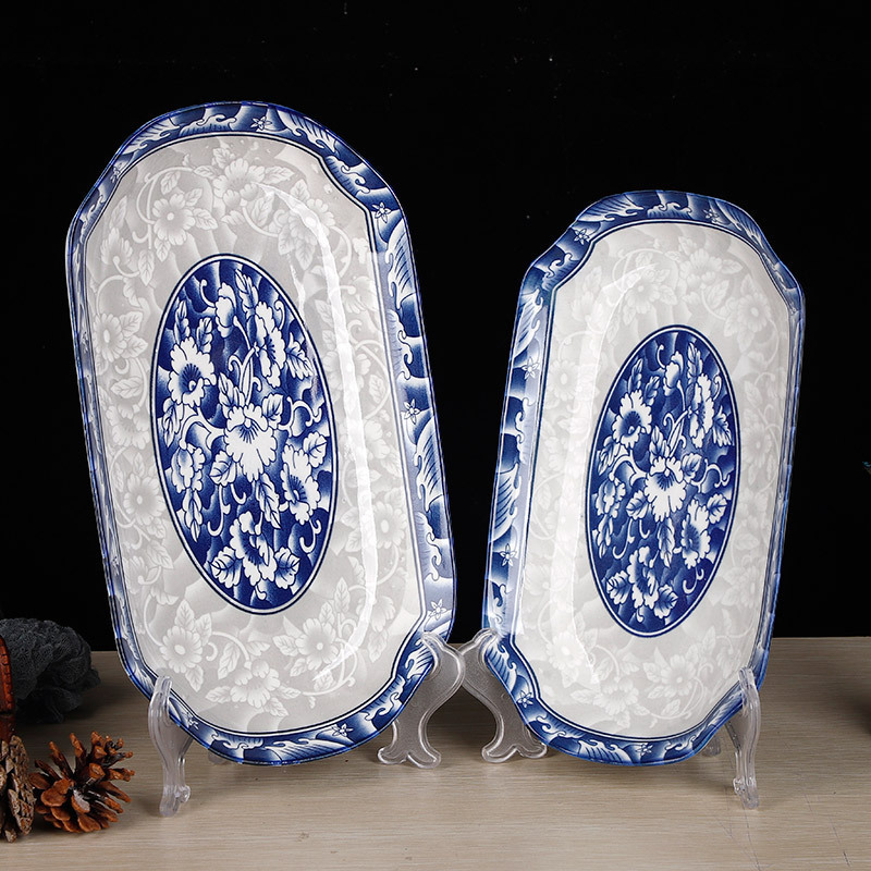 China Crockery Blue And White Porcelain Dinnerware Ceramic Porcelain Pad Printing Dinner Soup Fruit Oval Fish Plates Dishes Pot