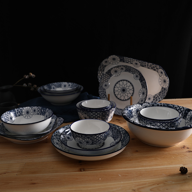 China Crockery Blue And White Porcelain Dinnerware Ceramic Porcelain Pad Printing Dinner Soup Fruit Oval Fish Plates Dishes Pot