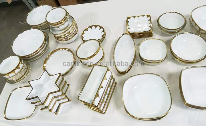 Hot Sell Cheap Restaurant Plate With Gold Rim Ceramic Bowls Bulk Ceramic Plates Sell By Ton