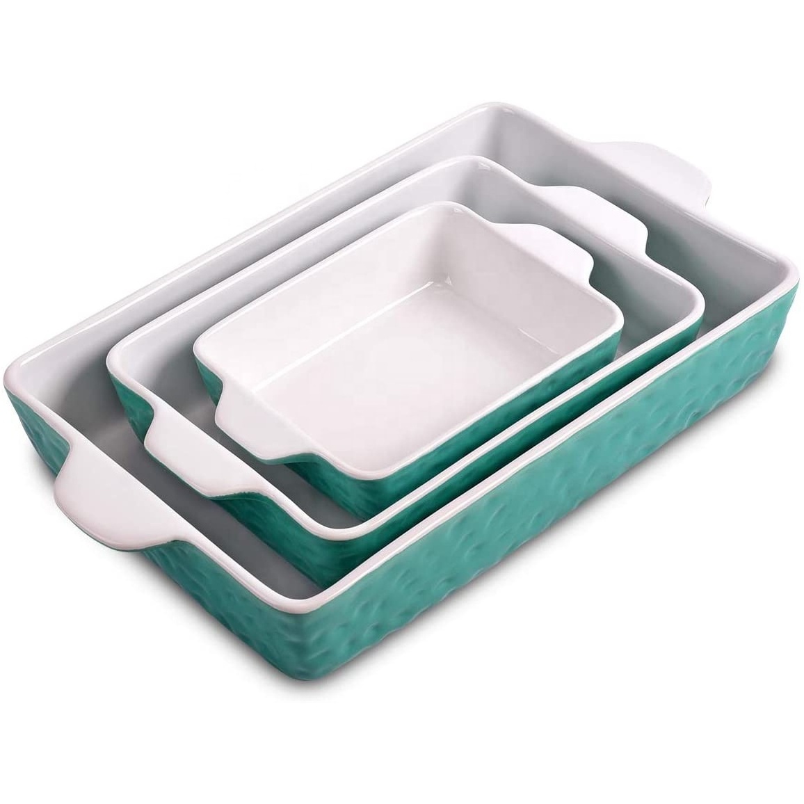 China wholesale High quality tableware rectangular ceramic baking pan white porcelain bakeware plate with handle&A24186