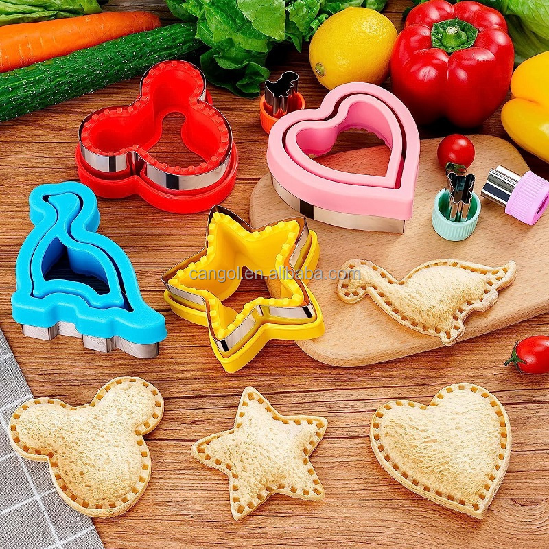 17/21/24/32PCS Stainless Steel Bread Sandwich Cutters And Sealer Set With Fruit Shapes Cutters DIY Lunch Box Kits Baking Gadget