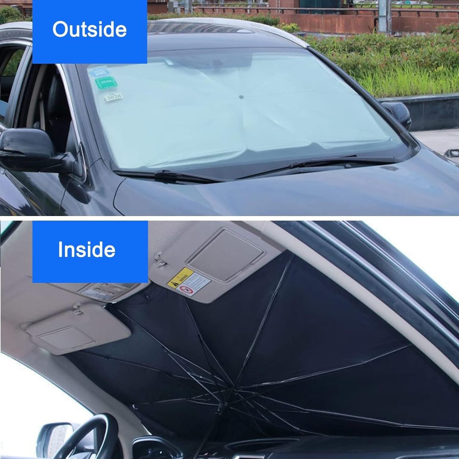 Car Windshield Sun Shade Umbrella Foldable UV Rays Protector & Heat Block Reflector Retractable Front Window Sun Shades Umbrella