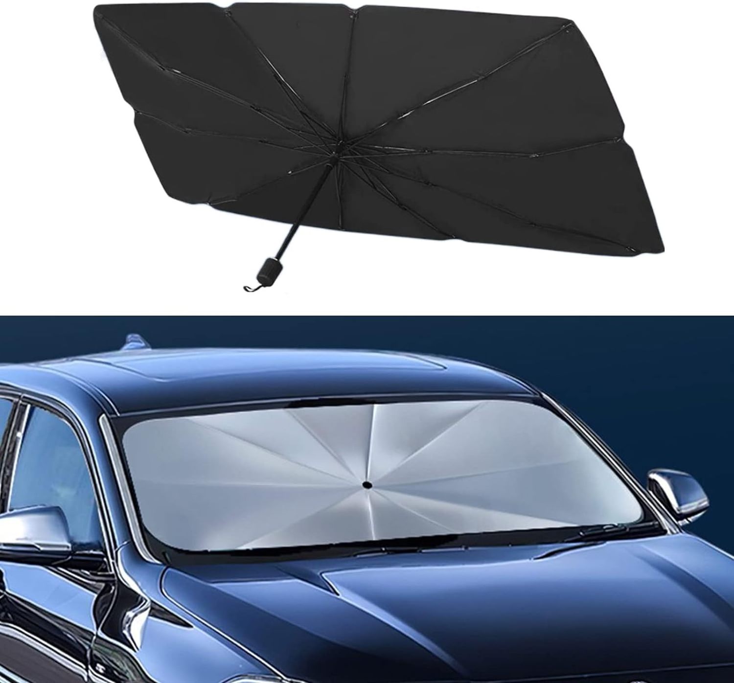 Car Windshield Sun Shade Umbrella Foldable UV Rays Protector & Heat Block Reflector Retractable Front Window Sun Shades Umbrella