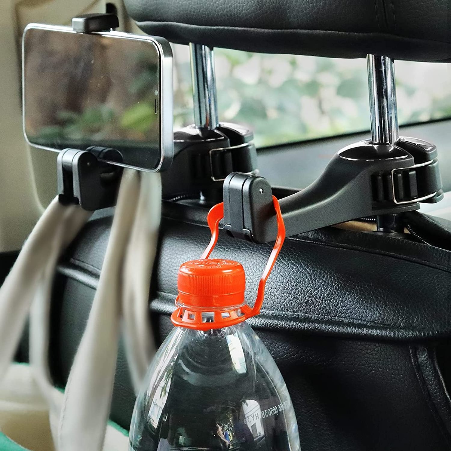 Car Headrest Hidden Hook 2 in 1 Car Seat Hooks with Phone Holder for Purse, Backpacks,Toys,and Even Bottle Storage Organizer