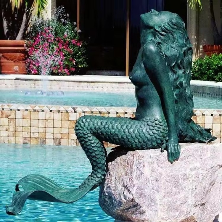 Large Size Copper Mermaid Sculpture For Pool Decor Bronze Nude Mermaid Statue