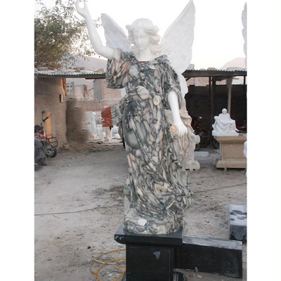 Hand Carved Natural Stone Western Marble Angel With Flower Statue