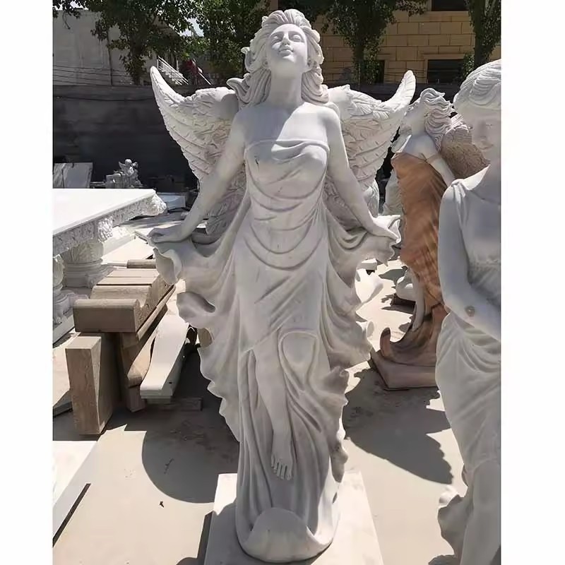 Outdoor Garden Decorative Statue Natural Marble Statues Carving Sculpture Life Size Angel Statue Large Modern Stone Sculpture