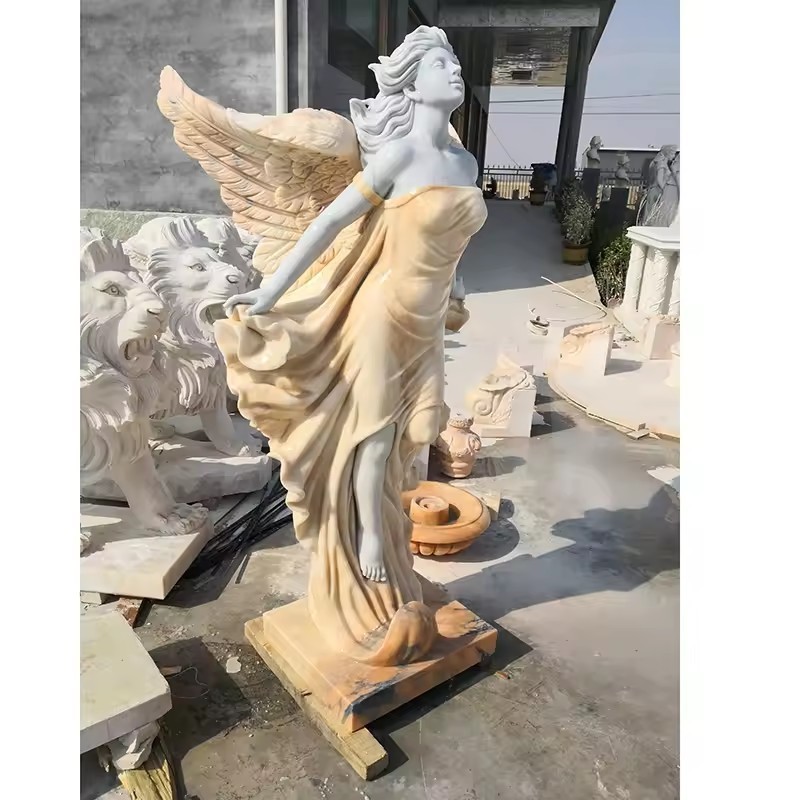 Outdoor Garden Decorative Statue Natural Marble Statues Carving Sculpture Life Size Angel Statue Large Modern Stone Sculpture